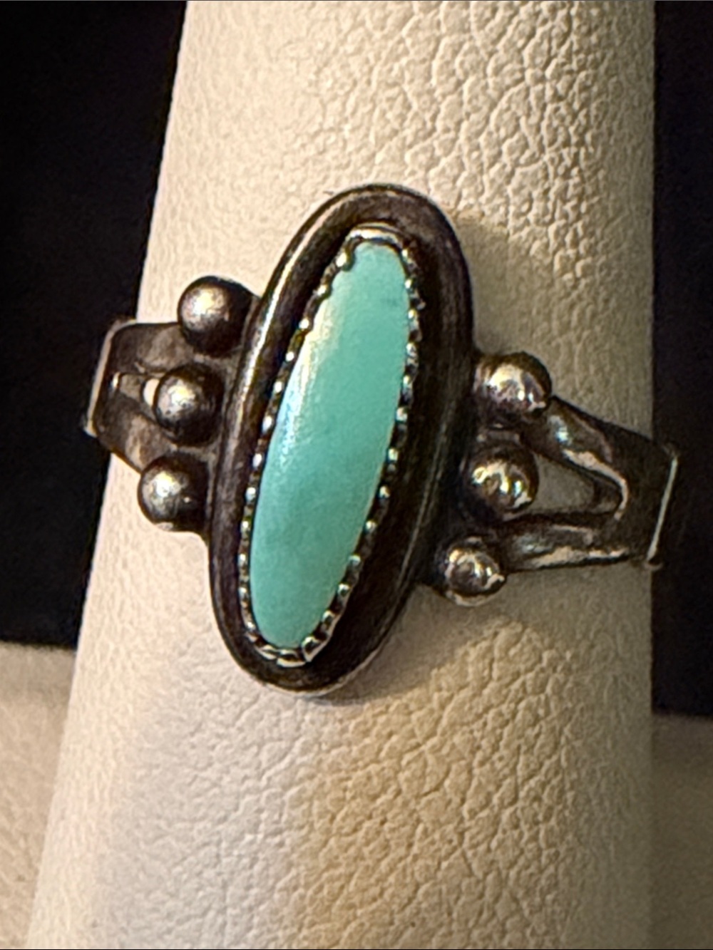 Antique Bell Trading Post Split Shank Sterling & Sleeping Beauty Turquoise SZ6.5